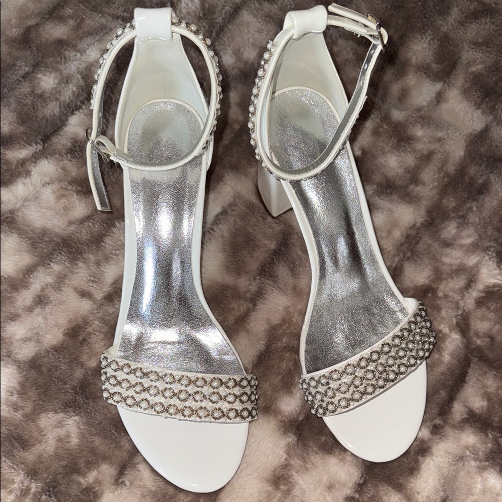 Elegant White and Silver Women's Heels